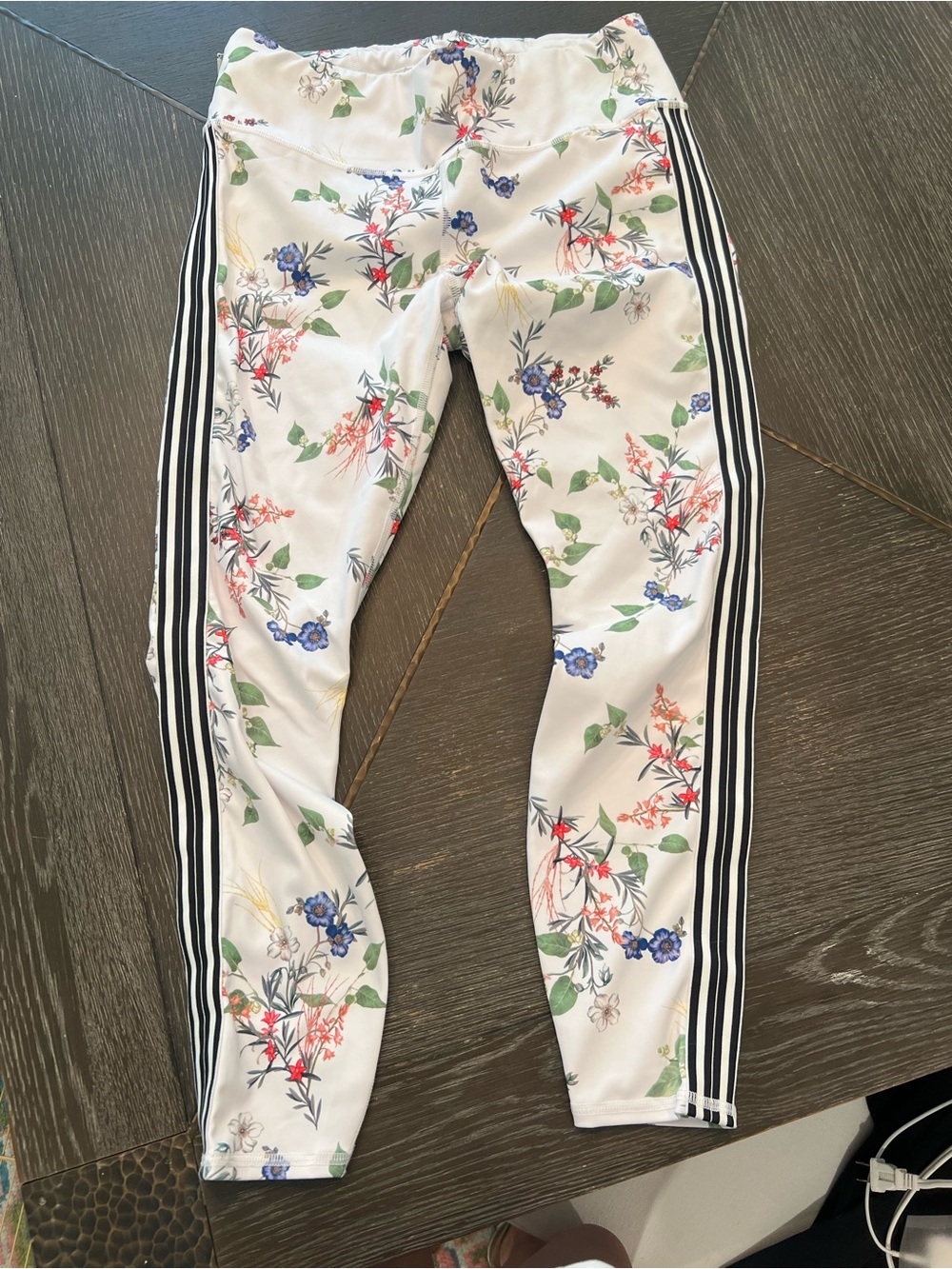 Athleta White Floral Women's Active Leggings with Side Stripes